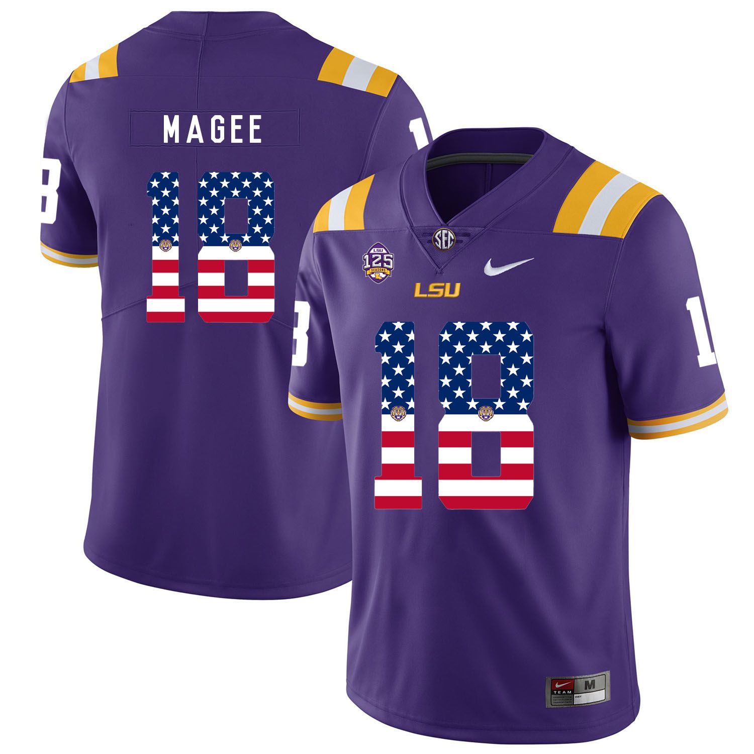 Men LSU Tigers #18 Magee Purple Flag Customized NCAA Jerseys->customized ncaa jersey->Custom Jersey